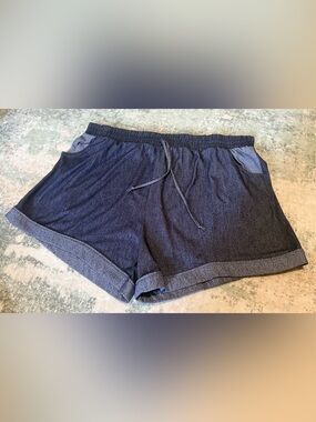 Women’s Faux Denim Knit Lounge Shorts Stretch Waist Pockets Approx XL